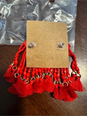 Plunder Red Beaded Tassel Drop Earrings
